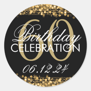 Elegant 60th Birthday Party Sparkles Gold Classic Round Sticker
