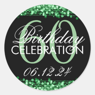 Elegant 60th Birthday Party Sparkles Green Classic Round Sticker