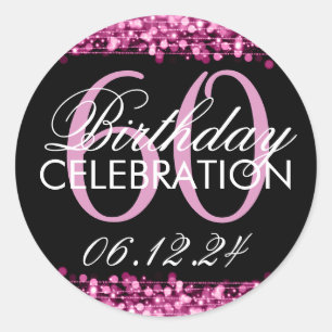Elegant 60th Birthday Party Sparkles Pink Classic Round Sticker
