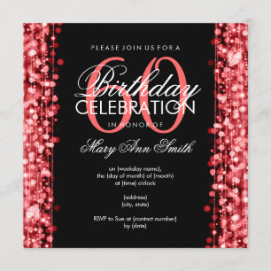 Elegant 60th Birthday Party Sparkles Red Invitation