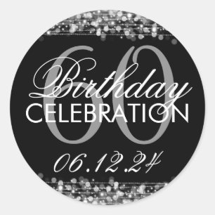 Elegant 60th Birthday Party Sparkles Silver Classic Round Sticker