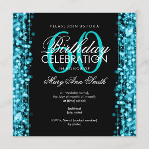 Elegant 60th Birthday Party Sparkles Turquoise Invitation