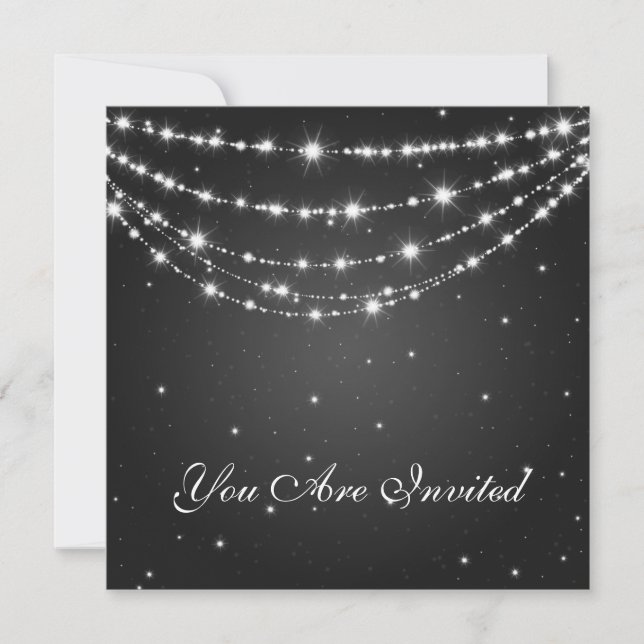 Elegant 60th Birthday Party Sparkling Chain Black Invitation (Front)