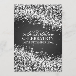 Elegant 60th Birthday Party Sparkling Wave Black Invitation