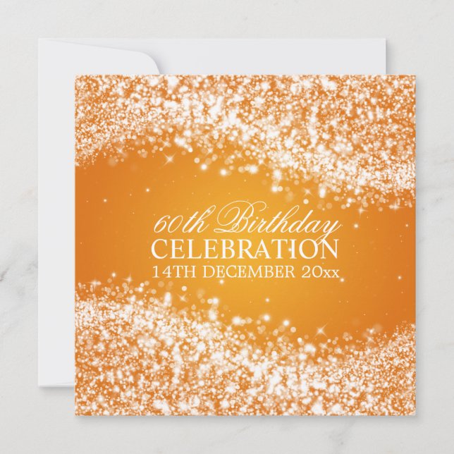 Elegant 60th Birthday Party Sparkling Wave Orange Invitation (Front)