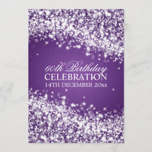 Elegant 60th Birthday Party Sparkling Wave Purple Invitation