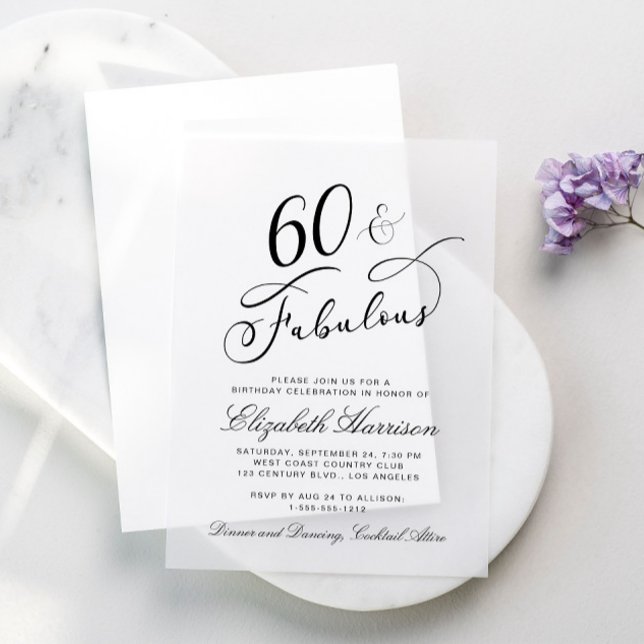 Elegant 60th Birthday Party Vellum Invitations (Creator Uploaded)