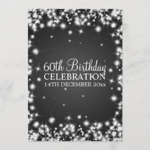Elegant 60th Birthday Party Winter Sparkle Black Invitation