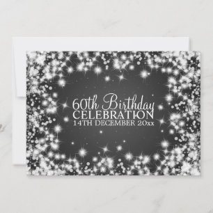 Elegant 60th Birthday Party Winter Sparkle Black Invitation