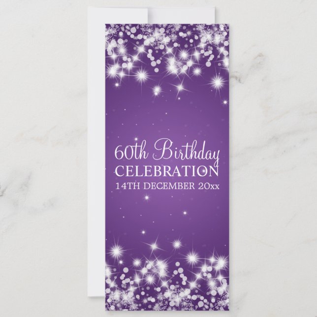 Elegant 60th Birthday Party Winter Sparkle Purple Invitation (Front)