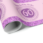 Elegant 60th Birthday Pink Glitter with Stripes Wrapping Paper<br><div class="desc">Elegant & unique pink glitter number 60 with glitter stripes and modern circular dots and lines. Customize the name.</div>