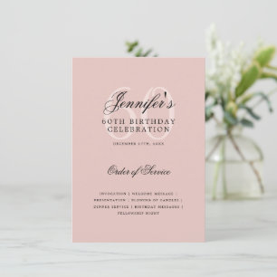 Elegant 60th Birthday Program Blush Pink Menu 