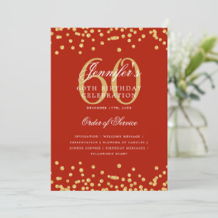 Elegant 60th Birthday Program Menu Gold Red 