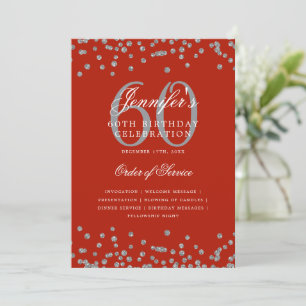 Elegant 60th Birthday Program Menu Silver Red 