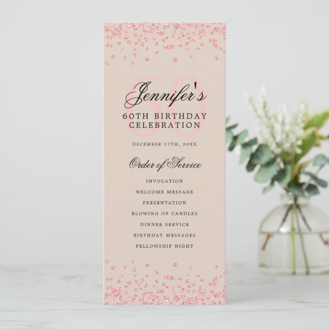 Elegant 60th Birthday Program Rose Gold Champagne (Standing Front)
