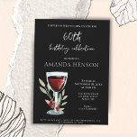 Elegant 60th Birthday Red Wine Surprise Party Invitation<br><div class="desc">Elegant Black 60th Birthday Red Wine Glass Surprise Birthday Party Invitation. 60th birthday party invitation for her or him. Invitation with a red wine glass, roses and twigs on a black background. The text is fully customizable - personalize it with your name, any age - 30th 40th 50th 70th 80th...</div>