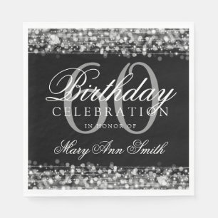 Elegant 60th Birthday Silver Bokeh Sparkle Lights Napkin
