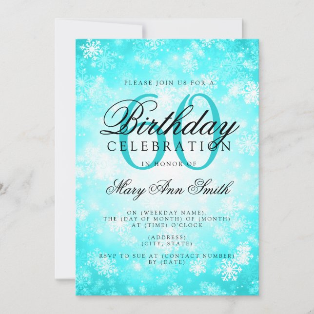 Elegant 60th Birthday Turquoise Winter Wonderland Invitation (Front)