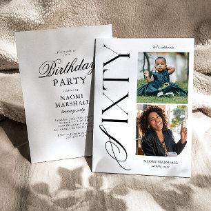 Elegant 60th Birthday Two Photo Invitation