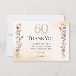 Elegant 60th Birthday – Wildflower Design Thank You Card