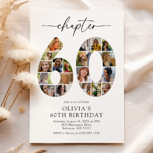 Elegant 60th Chapter Photo Birthday Invitation