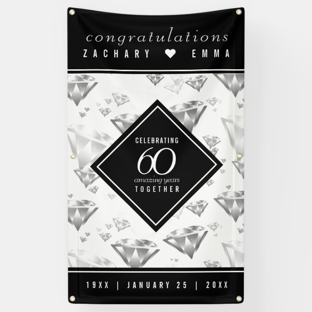 Elegant 60th Diamond Wedding Anniversary Banner (Vertical)