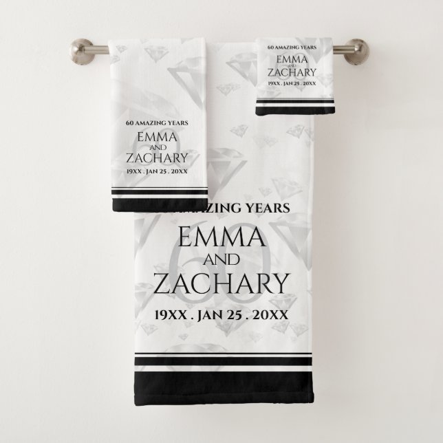 Elegant 60th Diamond Wedding Anniversary Bath Towel Set (Insitu)