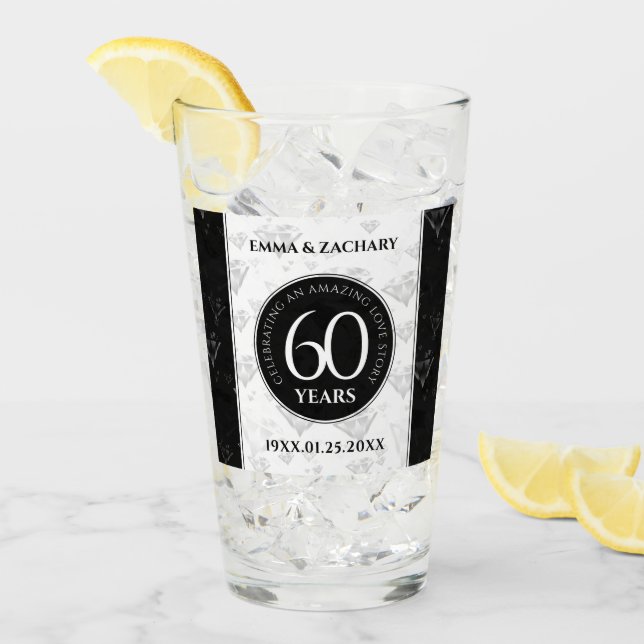 Elegant 60th Diamond Wedding Anniversary Glass (Front Ice)