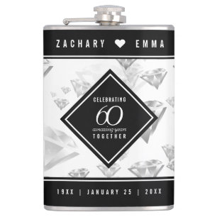 Elegant 60th Diamond Wedding Anniversary Hip Flask