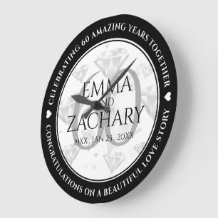 Elegant 60th Diamond Wedding Anniversary Large Clock