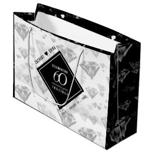 Elegant 60th Diamond Wedding Anniversary Large Gift Bag