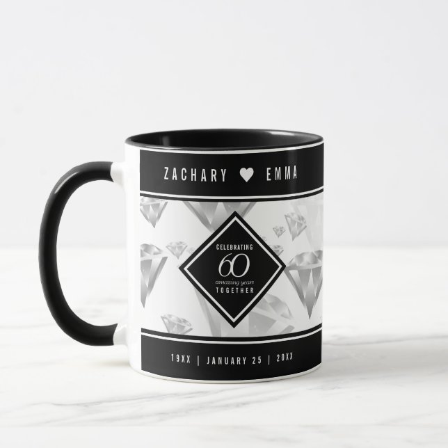Elegant 60th Diamond Wedding Anniversary Mug (Left)