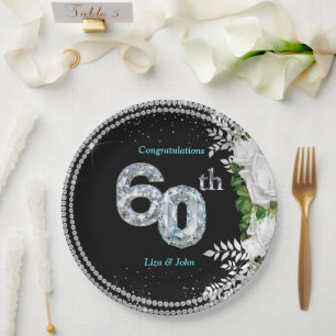 Elegant 60th Diamond Wedding Anniversary Paper Plate
