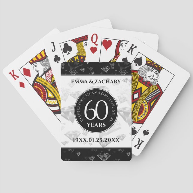 Elegant 60th Diamond Wedding Anniversary Playing Cards (Back)
