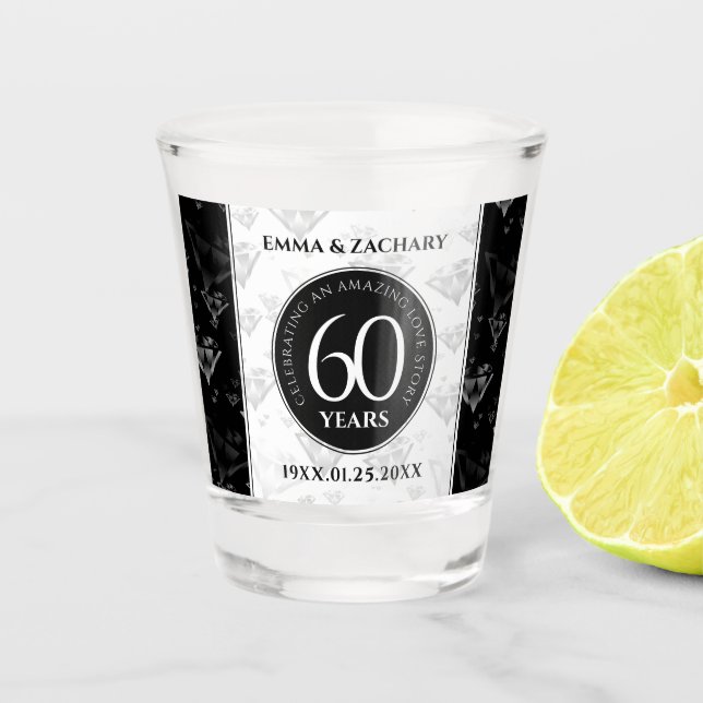Elegant 60th Diamond Wedding Anniversary Shot Glass (Front)