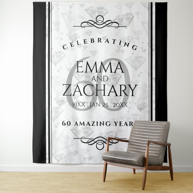 Elegant 60th Diamond Wedding Anniversary Tapestry (In Situ)
