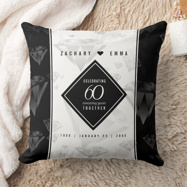 Elegant 60th Diamond Wedding Anniversary Throw Pillow (Blanket)