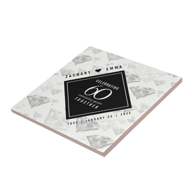 Elegant 60th Diamond Wedding Anniversary Tile (Side)