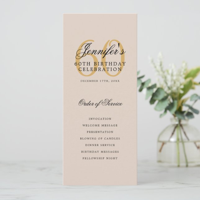 Elegant 60th Program Gold Menu+Thank You Champagne (Standing Front)