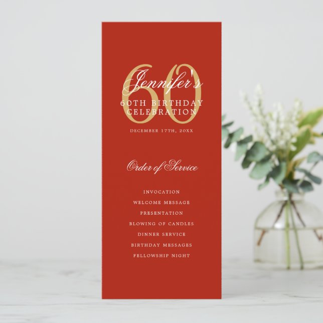Elegant 60th Program Gold Red Menu+Thank You (Standing Front)