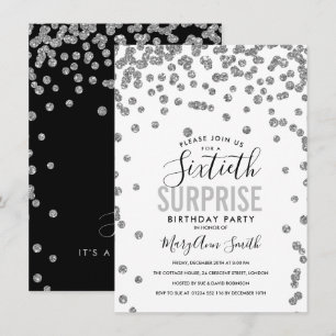 Elegant 60th Surprise Birthday Silver Invitation
