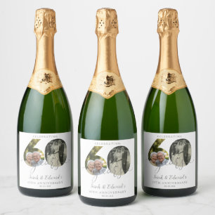 Elegant 60th Wedding Anniversary 2 Photo Sparkling Wine Label