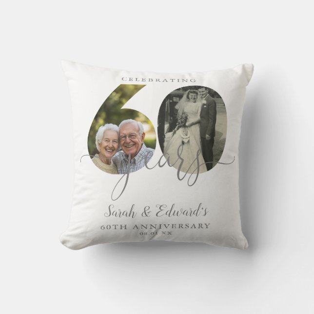 Elegant 60th Wedding Anniversary 2 Photo Throw Pillow (Front)
