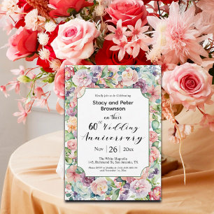 Elegant 60th Wedding Anniversary Colourful Floral Invitation