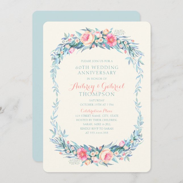 Elegant 60th Wedding Anniversary Floral Spring Invitation (Front/Back)