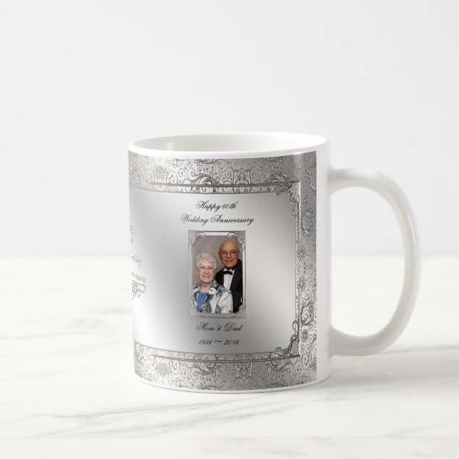Elegant 60th Wedding Anniversary Photo Coffee Mug (Right)