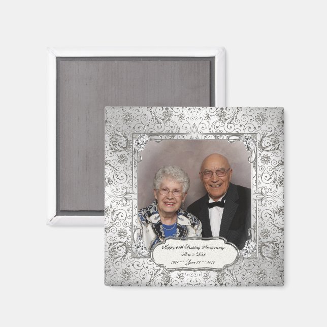 Elegant 60th Wedding Anniversary Photo Magnet (Front/Back)