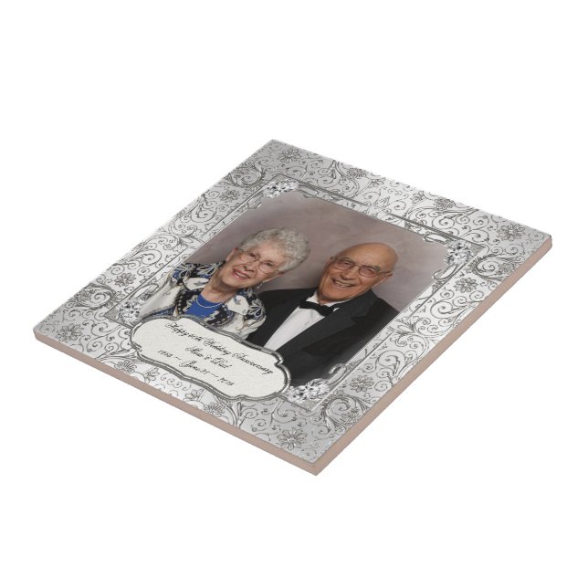 Elegant 60th Wedding Anniversary Photo Tile (Side)
