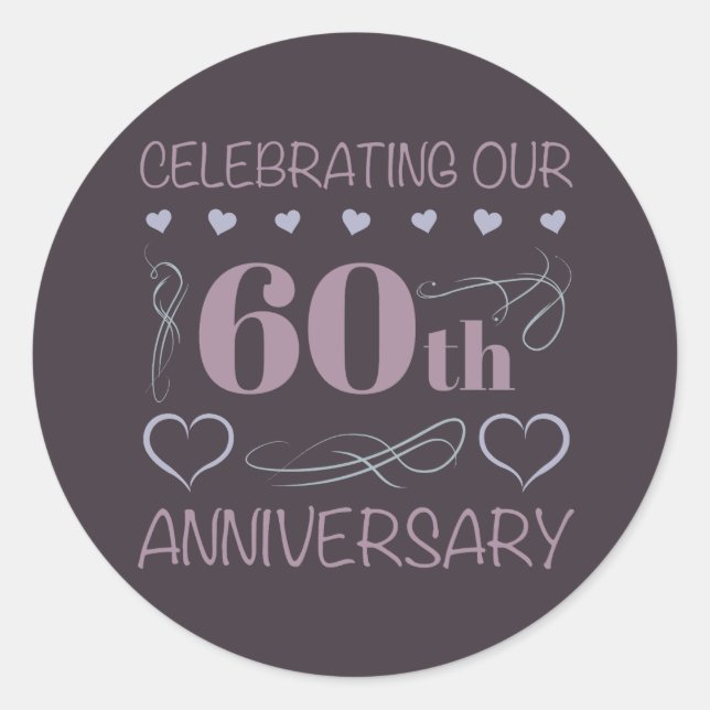 Elegant 60th Wedding Anniversary Purple Classic Round Sticker (Front)