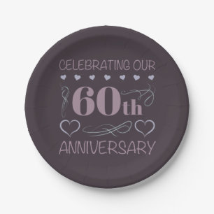 Elegant 60th Wedding Anniversary Purple Paper Plate